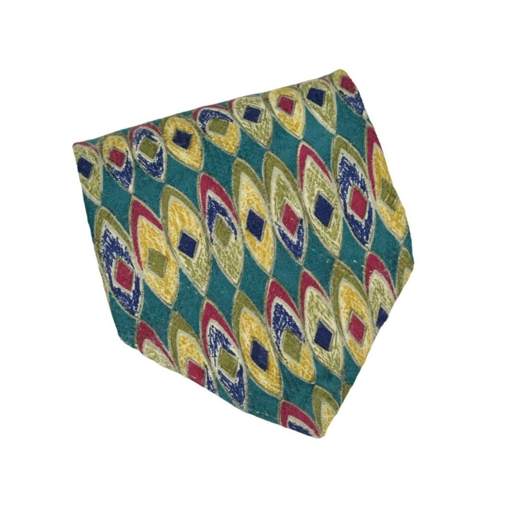 Zenio Mens Tie Necktie 100% Silk  Made in Italy Geometric Oval Diamond 59"